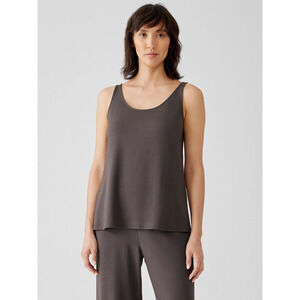 Eileen Fisher Scoop Neck Sleeveless Stretch Jersey Knit Tank Top Size Small Gray